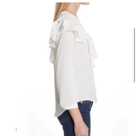 Veronica Beard Off-White Ruffle Shoulder Button-Front V-Neck Blouse Size 6 - Picture 3 of 14